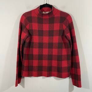 Field Flower Anthropologie Red Buffalo Plaid Wool Blend Mock Neck Sweater Size S